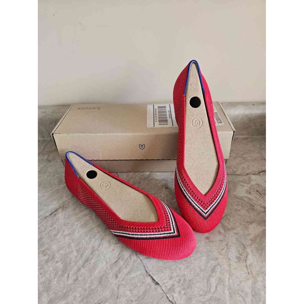 Rothy's Ballet Red Cherry Stripe Knit Flats Women's Size 10.5
